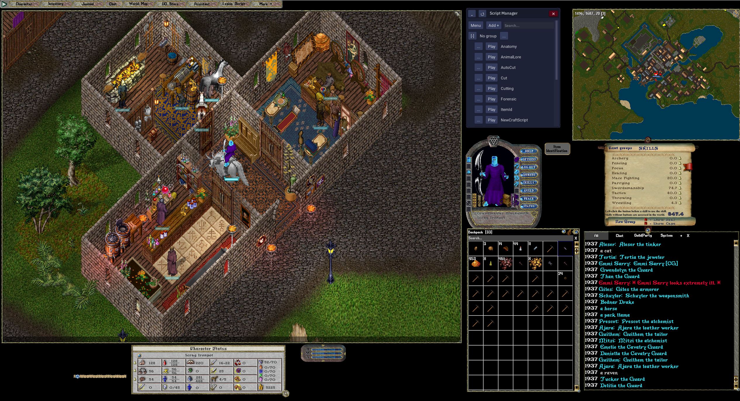 Player-run merchant district in the city of Britain on the Solgrad Ultima Online server